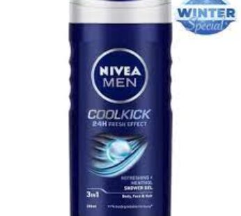 NIVEA Cool Kick Shower Gel With Refreshing Icy Menthol For Body Face Hair 250 ml