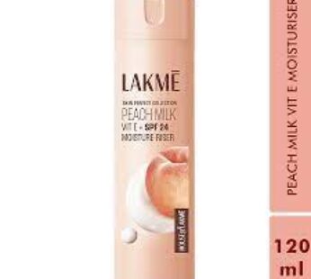 Lakme SPF 24 PA++ UVA, UVB Moisturiser – All Skin Types, Peach Milk, 120 ml